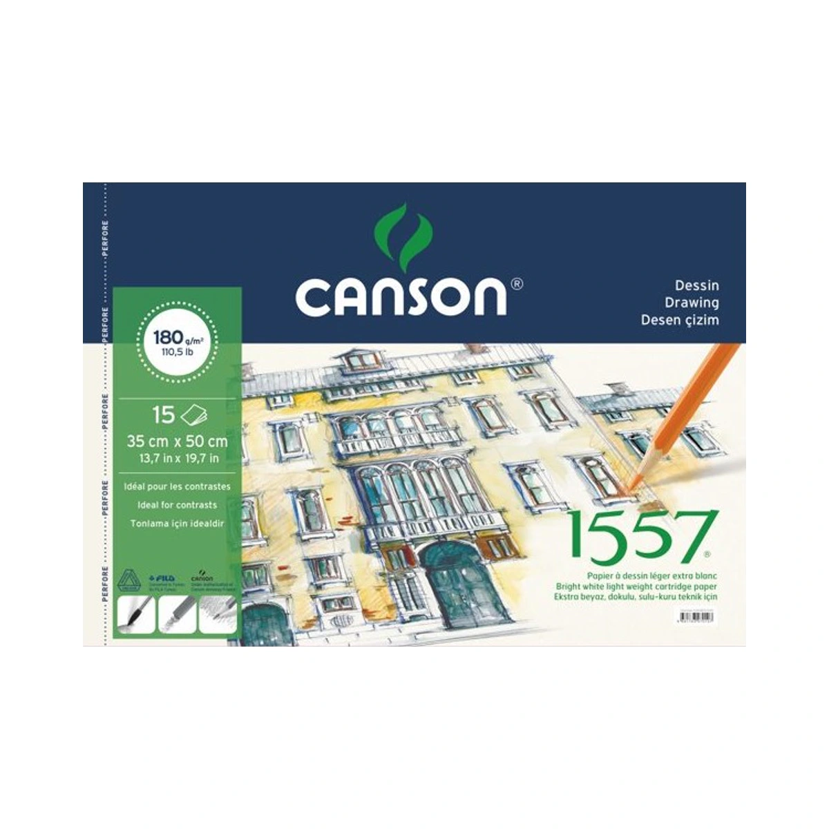 CANSON 1557 RESİM VE ÇİZİM BLOK 180GR 35x50 15YP RESİM DEFTERİ