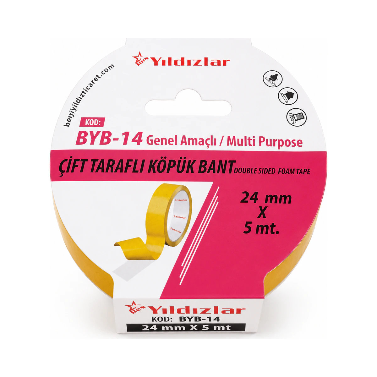 YILDIZLAR ÇİFT TARAFLI KÖPÜK BANT 24mm x 5 Metre